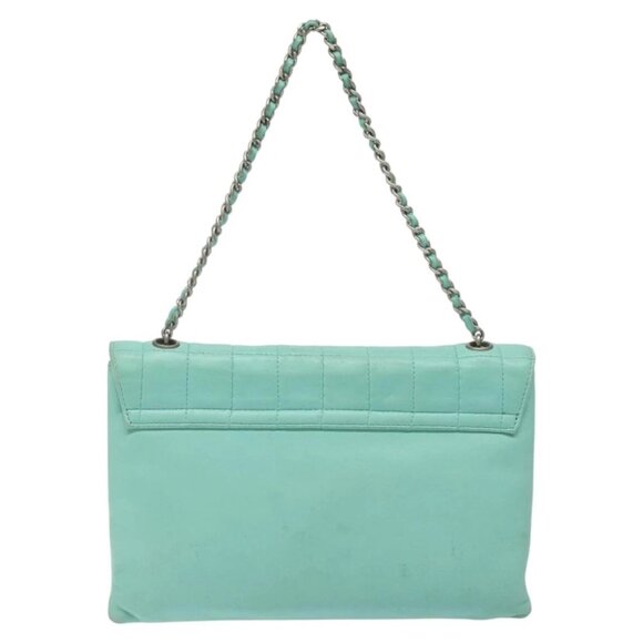 CHANEL Chain Choco Bar Shoulder Bag Lamb Skin Light Blue Silver CC Auth 126604 - Picture 6 of 15